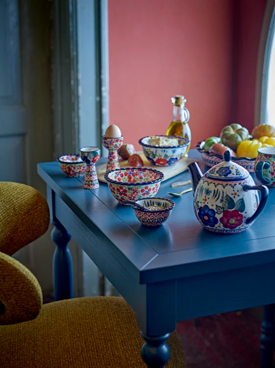 Eierbecher-Set Bloomingville Florist Rot Steingut Unikat