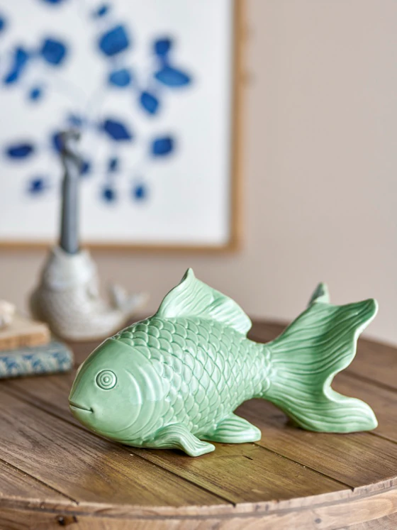 Dekorationsfigur Steingut Sukey Grün – Bloomingville Unikat Fisch