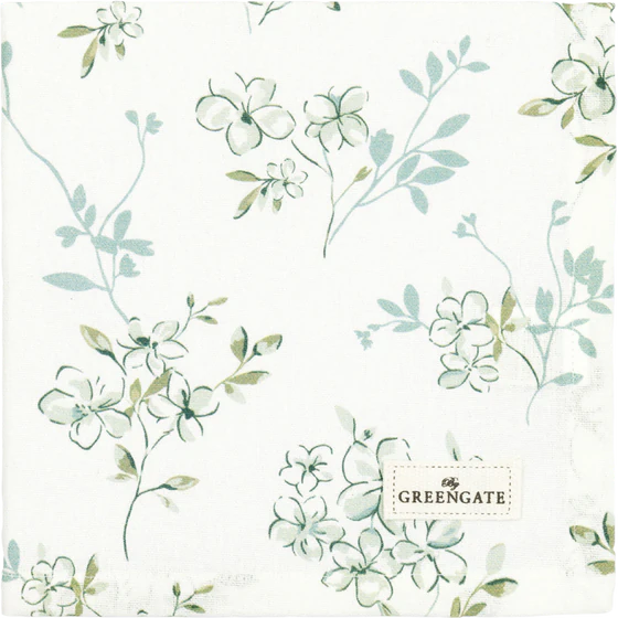 Stoffserviette Greengate Aubrey Weiß – 100% Baumwolle, Floral