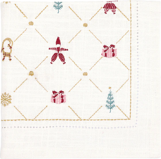 Stoffserviette Greengate Clarina Weiß – 100% Baumwolle Herz-Stickerei