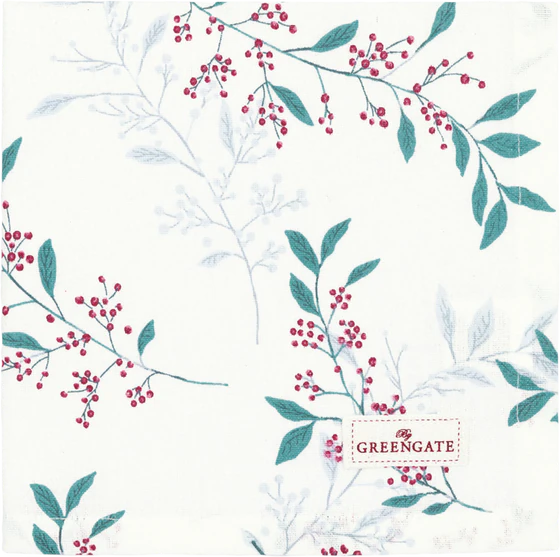 Stoffserviette Greengate Julani Weiß 100% Baumwolle 40x40 cm