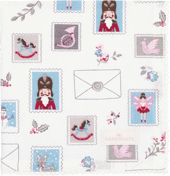 Stoffserviette Greengate Xmas Letter Weiß Baumwolle Spitzenrand