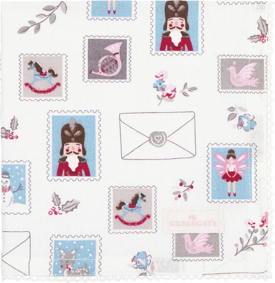 Stoffserviette Greengate Xmas Letter Weiß Baumwolle Spitzenrand