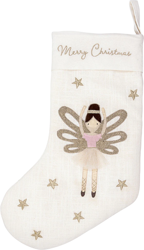 Weihnachtsstrumpf Greengate Cindarella Weiß Baumwolle Stickerei