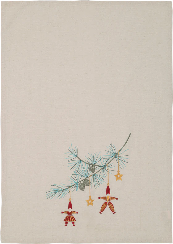 Besticktes Geschirrtuch Greengate Juana Sand Baumwolle