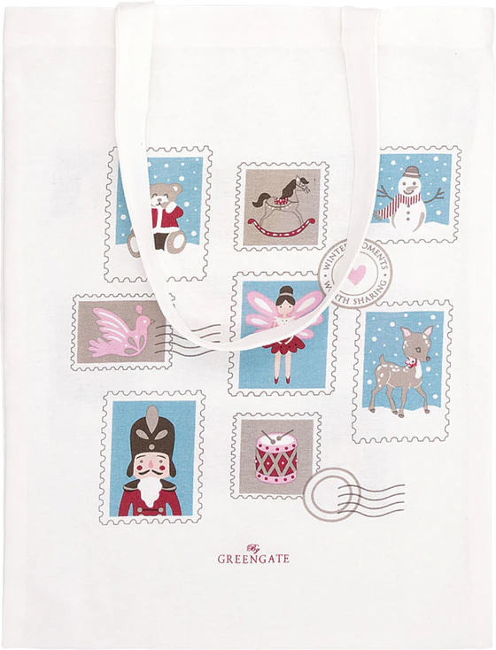 Stoff-Geschenktasche Weihnachten Greengate Baumwolle Weiß