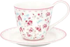 Tasse mit Untertasse Greengate Elsy Weiß – Steinzeug Unikat