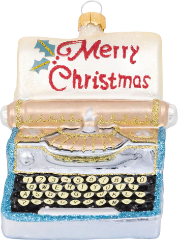 Weihnachtsbaum-Anhänger Greengate Typewriter Hellblau Glas