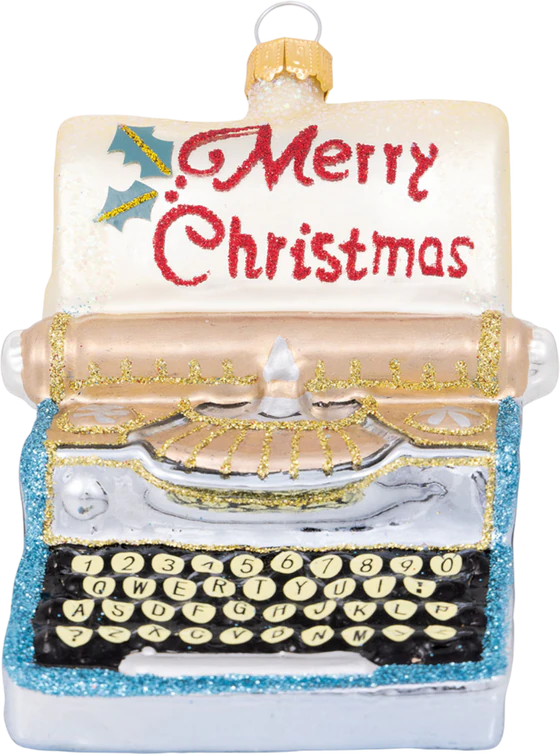 Weihnachtsbaum-Anhänger Greengate Typewriter Hellblau Glas