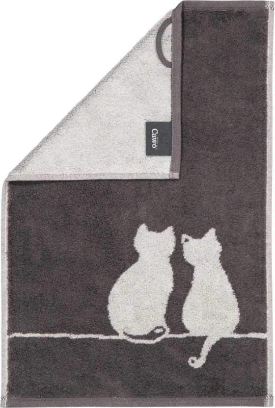 Handtuch Cawö Cute Cats 6263-77 basalt/platin – Flauschig & saugstark