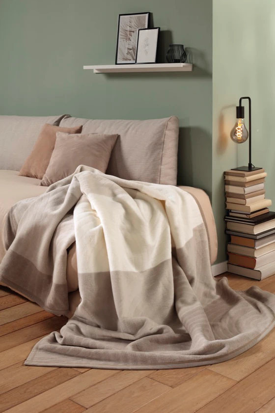 Wohndecke Biederlack Feel Modern Beige Blockstreifen Samtband