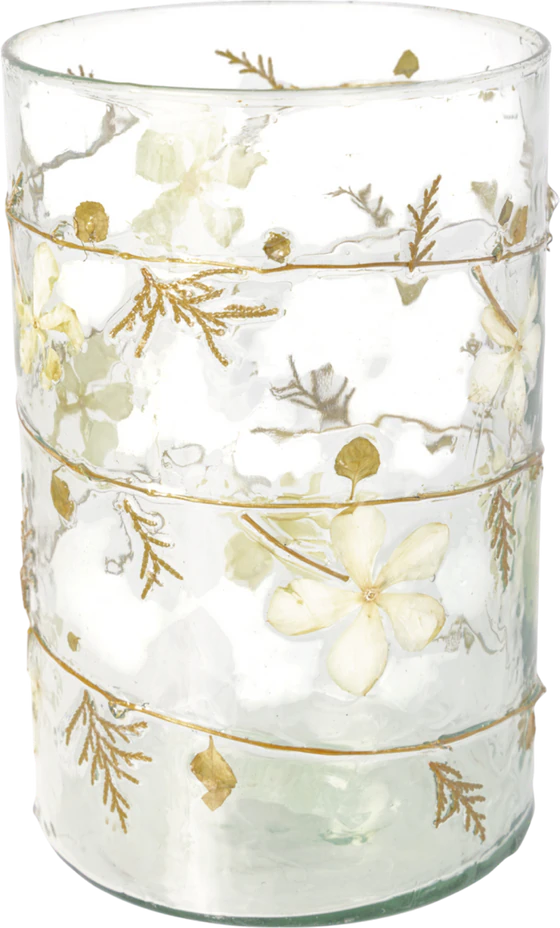 Windlicht aus Glas Greengate Hurricane Large Blumenmotive Klar