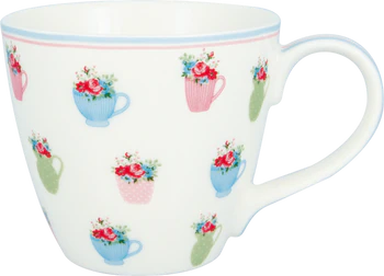 Keramikbecher Greengate Annalise Weiß – Handbemaltes Design