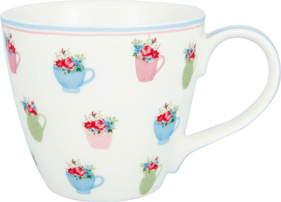 Keramikbecher Greengate Annalise Weiß – Handbemaltes Design