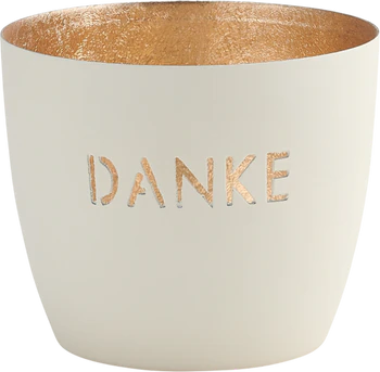 Windlicht Eisen Weiß/Gold Danke Motiv – Stimmungsvolles Licht