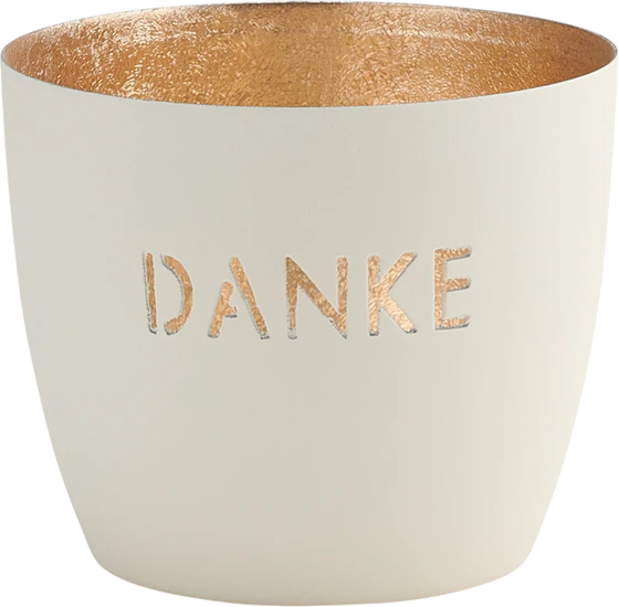 Windlicht Eisen Weiß/Gold Danke Motiv – Stimmungsvolles Licht