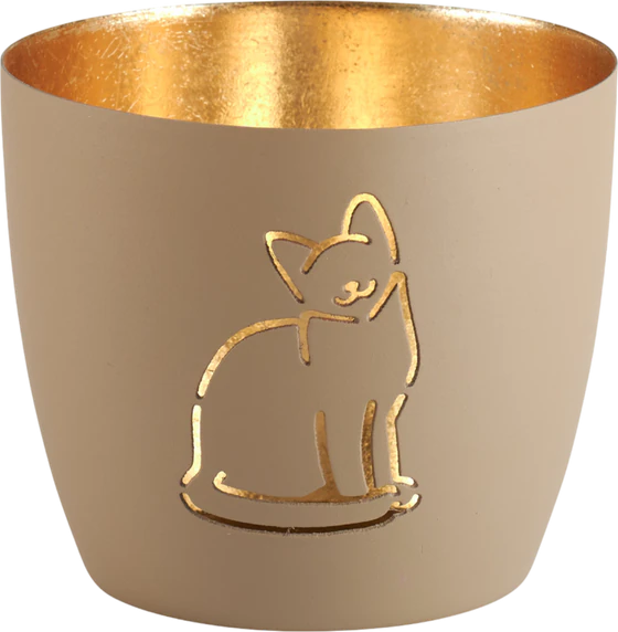 Windlicht aus Metall Katze Sandstone/Gold – GIFTCOMPANY