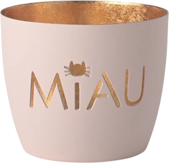 Windlicht aus Metall Miau Motiv – GIFTCOMPANY Madras Pastellrosa Gold