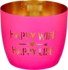 Windlicht Eisen Happy Wife Hot Pink Gold GIFTCOMPANY Madras