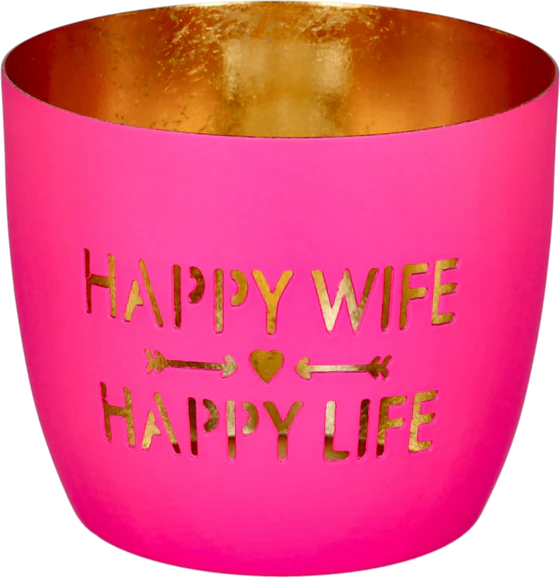 Windlicht Eisen Happy Wife Hot Pink Gold GIFTCOMPANY Madras