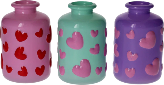 Dekorative Glasvase Jacquard Herzmuster 3-fach sortiert – GIFTCOMPANY