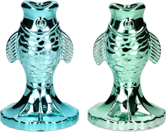Kerzenhalter Fisch Glas Jacquard blau/grün GIFTCOMPANY