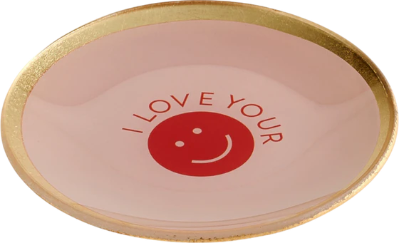 Dekorativer Glasteller GIFTCOMPANY Love Plates Smile rosa