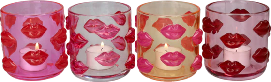 Windlicht Glas Set GIFTCOMPANY L´amour Lippen pink rot orange