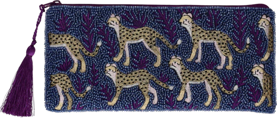 Kosmetiktasche L Leopard Blau/Rosa – GIFTCOMPANY Elodie Baumwolle