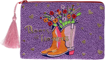 Kosmetiktasche M Boots and Flowers Blau Rot Baumwolle