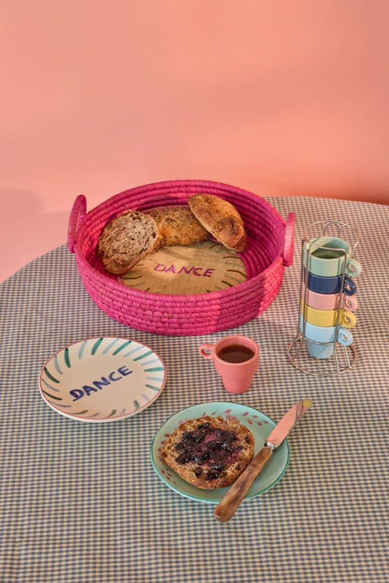 Runder Brotkorb Raffia Pink DANCE - Rice by Rice Unikat