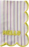 Stoffserviette Rice by Rice 100% Baumwolle Lila Streifen - Scallop Egde and Tufted Yellow HELLO