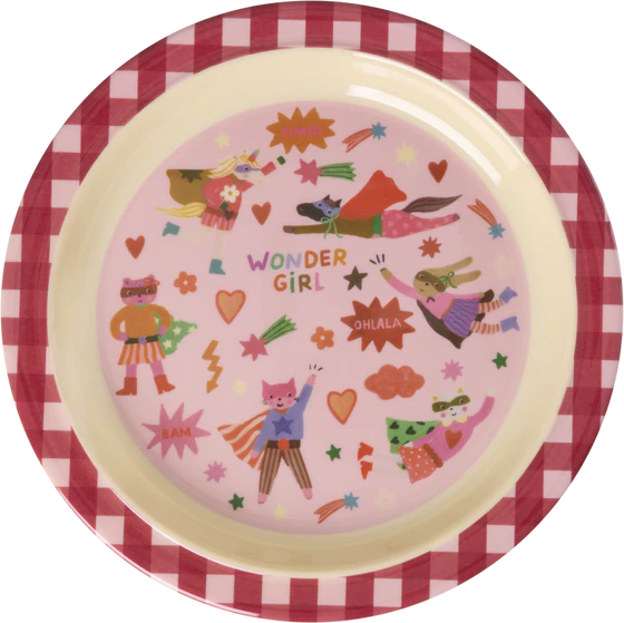 Kinderteller Melamin Rosa Rice by Rice – Superhelden-Design