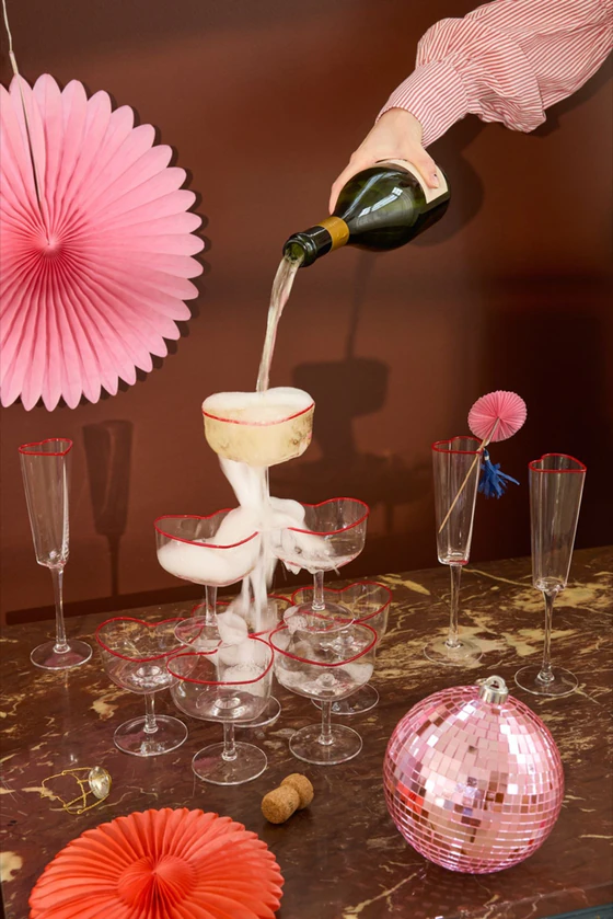 Champagnerschale Glas Herzform 200 ml Rot Rice by Rice