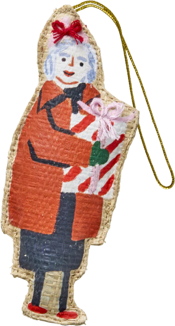 Weihnachtsbaumanhänger Raffia Lady mit Geschenk – Rice by Rice