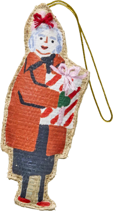 Weihnachtsbaumanhänger Raffia Lady mit Geschenk – Rice by Rice