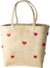 Große Raffia-Tragetasche Rice by Rice Darling Hearts Unikat - Raffia Bag with Darling Hearts and Raffia Handles - Large