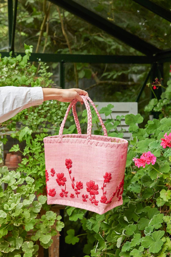Kleine Handtasche Raffia Rice by Rice – Blumenmuster Natur