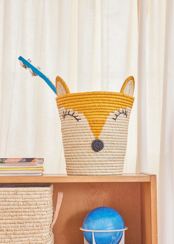 Runder Aufbewahrungskorb Raffia Fuchs Gelb – Rice by Rice Unikat