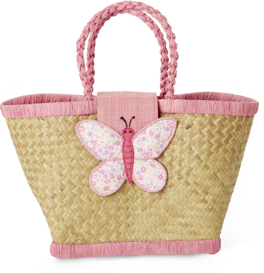 Kinder-Umhängetasche Raffia Schmetterling Rice by Rice Natur