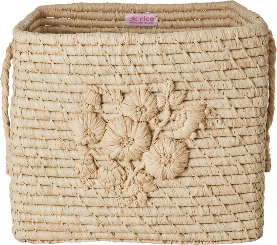 Handgefertigter Aufbewahrungskorb Raffia Natur Blumen Rice by Rice