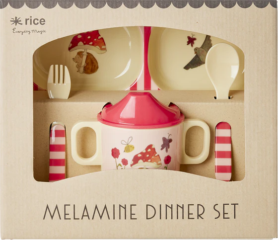 Baby-Geschirrset Melamin Rosa Happy Forest – Rice by Rice