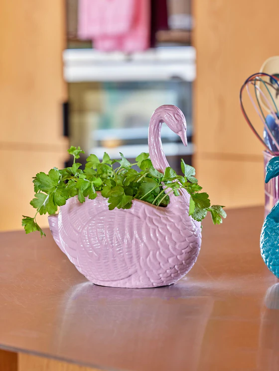 Metall-Blumentopf Schwan Rosa Groß Rice by Rice – Dekoratives Design