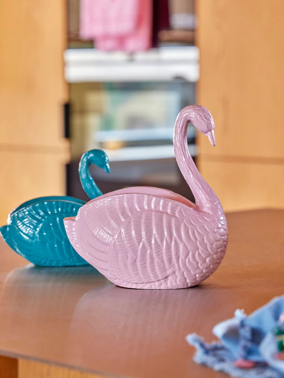 Metall-Blumentopf Schwan Rosa Groß Rice by Rice – Dekoratives Design
