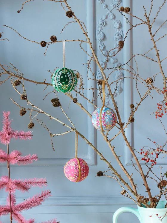 Weihnachtsbaum-Anhänger Rice by Rice – Samt & Perlen 3er-Set