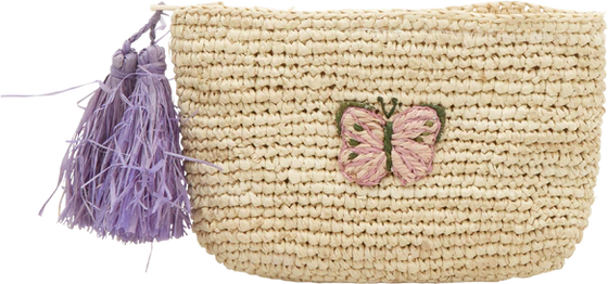 Clutch-Tasche Raffia Rice by Rice Schmetterling Lavendel Natur