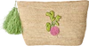 Clutch-Tasche Raffia Radieschen Rice by Rice – Handgefertigt Vegan - Green Pom Poms in Nature