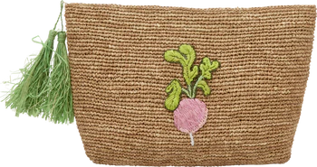 Handgefertigte Clutch-Tasche Raffia Rice by Rice Naturfarben Radieschen