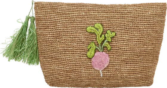 Handgefertigte Clutch-Tasche Raffia Rice by Rice Naturfarben Radieschen