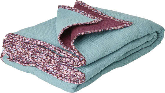 Wohndecke Baumwolle Mint Aubergine Rice by Rice – Blumenborte